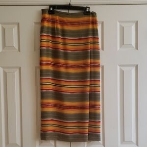 Liz Claiborne Women Oliver Green and Apriot Striped Lined  Skirt  -  Size 12